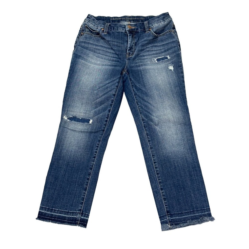 Chicos Jeans Womens Dark Wash Raw Hem So Slimming Girlfriend Slim Leg Crop - Picture 2 of 7